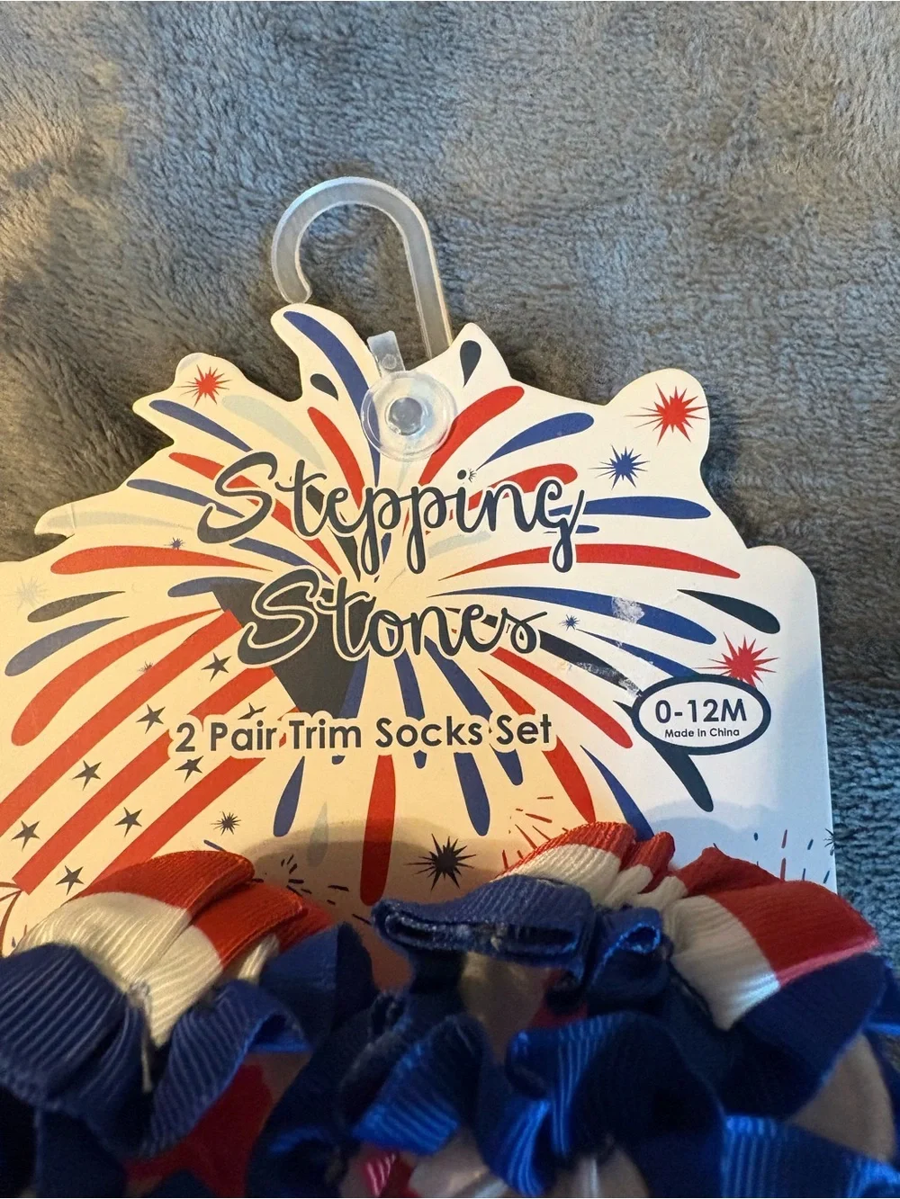 Stepping Stones Baby Girls Red, White & Blue 2 Pair Trim Sock Set Size 0-12M